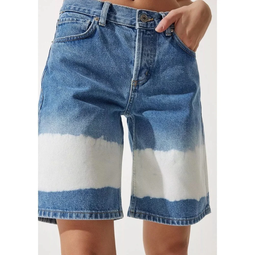 NEW Mango Tie-Dye Bleach Long Bermuda Denim Jean Shorts Size US 4
